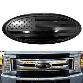 Sadkunf 2Pcs 9.5 inch Replacement for Ford F150 Emblem Overlay Front Grille/Tailgate Rear Aluminum Oval American Flag Badge Fit 2015-2021 Years (2Pcs Black, 9.5 inch)
