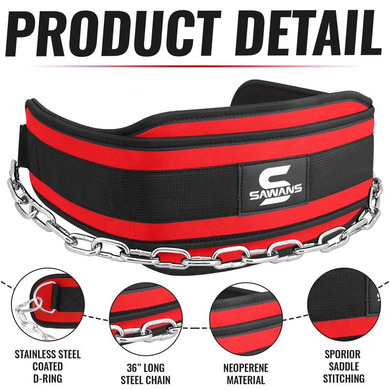 SAWANS Dip Belt with 36 Inches Heavy Duty Bodybuilding Weight