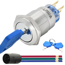 UL Listed 19MM Key Switch 2 Position DPDT 2NO 2NC Lock Rotary Stainless Steel with Keys Select Selector Latching Keylock Pull The Key on Both Sides