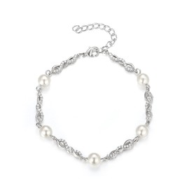 EVER FAITH Gorgeous Cubic Zirconia Wedding Infinity Bracelet for Bride Bridesmaids, White Gold Plated Faux Pearl Crystal Twisted Rope Knot Bridal Prom Jewelry for Women