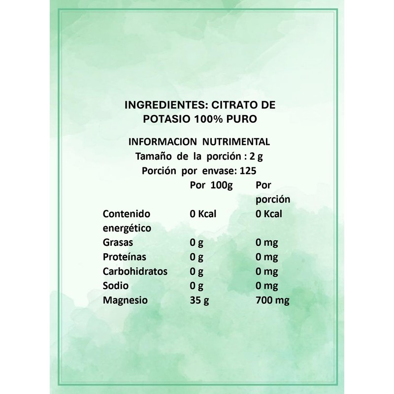 Citrato de Potasio Natural de 250 G