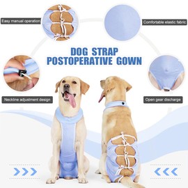WAYUTO Breathable Cotton Dog Recovery Suit Dog Strap Post-Operative Clothing Adjustable Back Straps Protective Gown for Neuter Pets After Surgery Cuttable Opening Vent Freedom of Movement Blue M