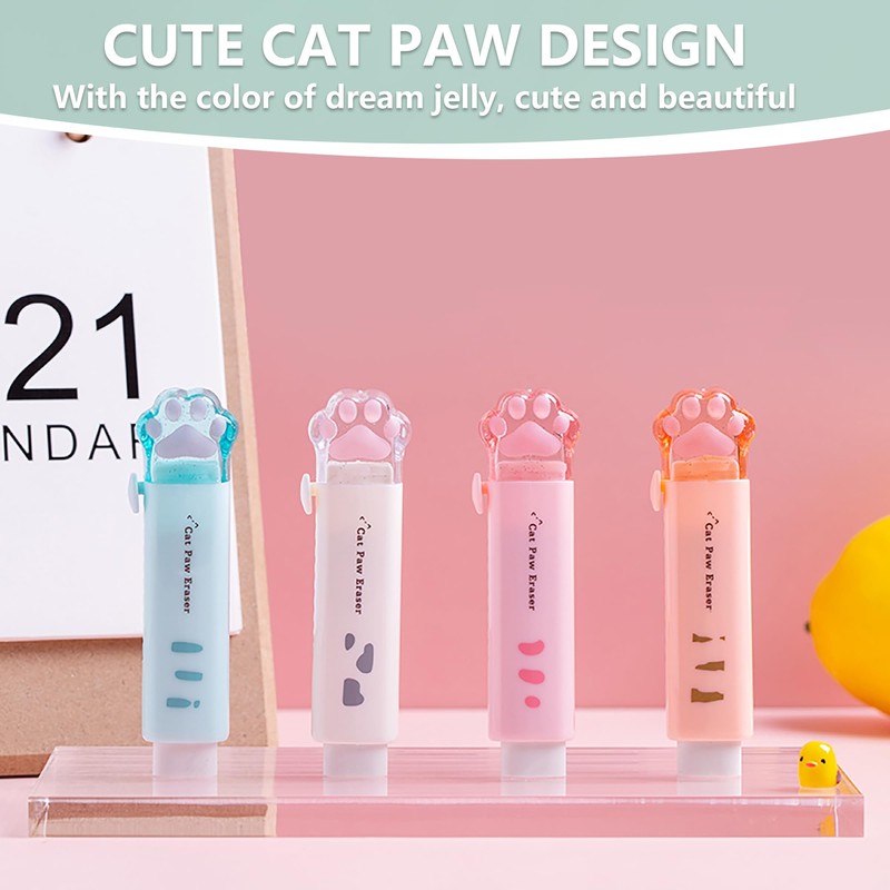 Daphilly Retractable Eraser, Erasers for Pencils,Cute Erasers,Cat Erasers,Pink Erasers,Kawaii Erasers,Suitable