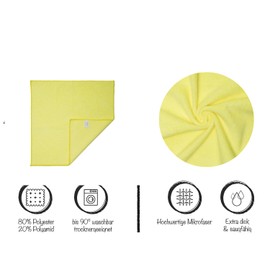 Premium Microfibre Cleaning Cloth, Set of 10, Microfibre Cloth, Extra Absorbent, Cleaning Cloths, Heavy Quality, 300 g/m², Microfibre All-Purpose Cloths for Barista, Car, Household, 40 x 40 cm, Yellow