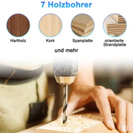 HCS-CV Wood Drill Bit Set Long 7-Piece 300 mm Long Wood Drill Auger Bit Set for Wood Metal Stone Drill Diameter 4 5 6 7 8 10 12 mm
