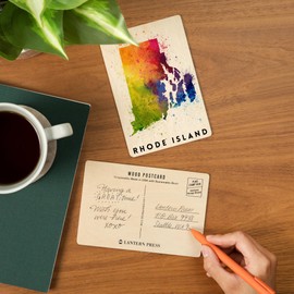 Rhode Island, State Abstract Watercolor (4x6 Birch Wood Postcards, 2-Pack Stationary, Rustic Home Wall Decor)