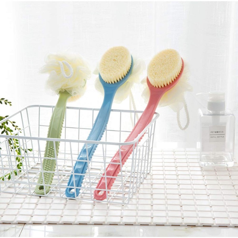 Shower Body Brush with Bristles and Loofah,Back Scrubber Bath Mesh