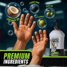 Grip Clean Hand Cleaner for Mechanics, Heavy-Duty Liquid Soap with Natural Pumice Soap & Clay for Grease & Filth – Flat Top Gallon Jug Refill Moisturizes (2 Gallons)