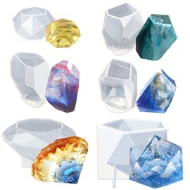 Large Multi-Faceted Gem Stone Resin Epoxy Mold for Jewelry Soap, Ice Making, Gemstone Isomalt Baking, Cabochon Candle Craft Projects 6-Pack
