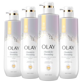 Olay Body Wash for Women, Elasticity Boosting, Collagen Peptide Serum Complex, Renews Moisture, Free of Parabens & Phthalates, Vitamin B3 Lameller Technology, For All Skin Types, 20 fl oz (Pack of 4)