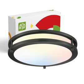 ASD LED 12 Inch Round Flush Mount Light Fixture | 20W 1550LM 3000K-5000K 120V | 3CCT, Dimmable, Energy Star, ETL Listed | Close to Ceiling Double Ring Lamp, Low Profile Lighting | Black