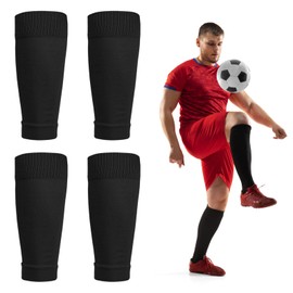 Football Sock Sleeves Adults Soccer Shin Guards Sleeves Black Team Leg Sock Sleeve Cut Football Socks for Football Games Beginner (Adults)