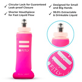 Soft Flask - 8.5 oz (250 ml) - Shrink As You Drink Pocket Soft Water Bottle for Hydration Pack/Running Vest - Folding Water Bottle for Running, Hiking, Cycling - Ski Water Bottles - Pink