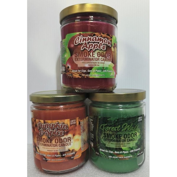 Smoke Odor Exterminator 13 oz Jar Candles Cinnamon Apple, Assortment