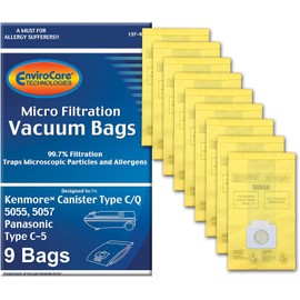 EnviroCare Replacement Vacuum Bags made to fit Kenmore Canister Type C or Q 50555, 50558, 50557 and Panasonic Type C-5 Vacuums, 9 pack