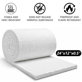 DOTUHAO Ceramic Fiber Insulation, 24"x12"x0.5" Thick Fireproof Insulation Blanket, 2300F High Temperature Insulations for Wood Stove Baffle, Fireplaces, Kilns, Forges, Pizza Ovens(24"x12"x0.5")