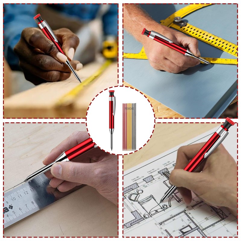 Amabro Mechanical Carpenter's Pencils with Integrated Sharpener, Solid Woodworking Pencils