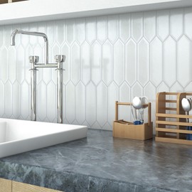 Livelynine Hexagon Subway Tile Peel and Stick Backsplash White Back Splash Tile for Kitchen Bathroom Wall Tiles Waterproof Fireplace Heat Resistant Tile Stickers Stick on Back Splashes 12x12 4-Tiles