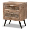 Baxton Studio Calida Whitewashed Brown Wood and Rattan 2-Drawer End