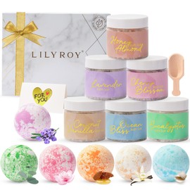 Luxury 14-Piece Floral Bath Salt & Bomb Gift Set for Mother's Day Gifts, Bath & Body Gift Set for Women, Self Care Kit with Bath Salt, Bath Bombs, Elegant Box | Christmas, Birthday Gifts for Her & Him