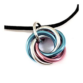 Mobii Necklaces (Multicolor) Pendant Combos, Fidget Infinity Loop Forever Spiral Jewelry (Satin Cord 18-20in, Blue Pink Silver, Small)