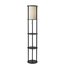 Adesso 3117-01 Stewart 62.5" Round Floor Lamp – Lighting Fixture with Storage Shelves, Smart Switch Compatibility Lamp. Home Decor Accessories,Black Base Finish