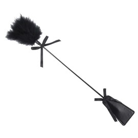 FSSTUD PU Leather Horse Riding Whip Paddle Feather Teaser Stick Equestrian Stick Crops Furry Feather Cleaning Duster Couples Role Play Games for Adults Black