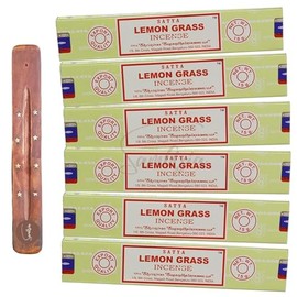 Satya Nag Champa Lemon Grass Incense Sticks | x6 pack | with SAMASIA incense sticks holder | Used for Aromatherapy, Spa, Yoga, Weddings, Meditation, Healing, Positivity and Relaxation
