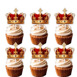 18pcs Gold Glitter Cupcake Topper for Crown King Men Theme Decor Supplies Male Daddy Father's Day Family Party Decorations