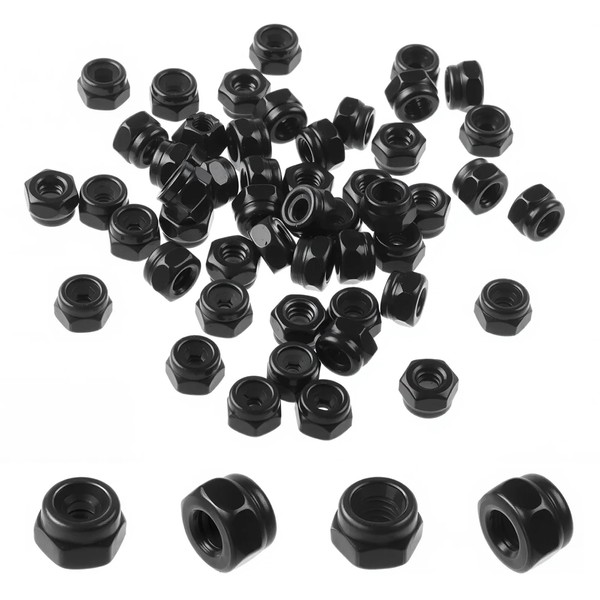 Juvielich 100Pcs M6 Hex Lock Nuts M6x1mm Carbon Steel Nylock