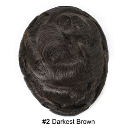 Mens Toupee 0.06mm Super Thin Skin V-looped Hair Replacement System Pure Handmade Real Human Hair piece 8"X10" #2 Darkest Brown-120% density