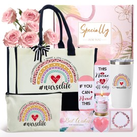 Nurse Gifts for Women, Nurse Appreciation Gifts, Nurses Week Gift Set, Graduation Gift Basket for RN Female Practitioner School, Funny Nurses Day 2025 Present with Canvas Tote Bag Tumbler Socks