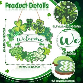 Wooden St. Patrick's Day Decoration, Shamrocks Welcome Wooden Hanging Sign for Front Door Sign Wall Signs, Lucky Irish Welcome Sign for Happy St. Patrick's Day Party Home Decor