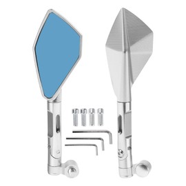 Hihaha Motorcycle Rear View Mirrors Bar End Side Mirrors Mount Adjustable Aluminum Alloy 1 Set Silver Tone M8/M10 Prismatic Shape