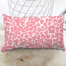 PrintingCo Throw Pillow Cover Pink Cheetah Leopard Print Lumbar Pillow Cases Animal Skin Fur Decorative Pillow Home Cotton Linen 12x16in Retro Rustic Cushion Cases for Farmhouse Home Couch Decor