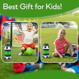 Kids Sports Collapsible Water Bottle, Foldable BPA Free Leakproof Lightweight Silicon Jug for Kids Gift, Folding Water Bottle for Hiking, GYM, School & Sports, Traveling Gift Idea (Soccer 550ml)