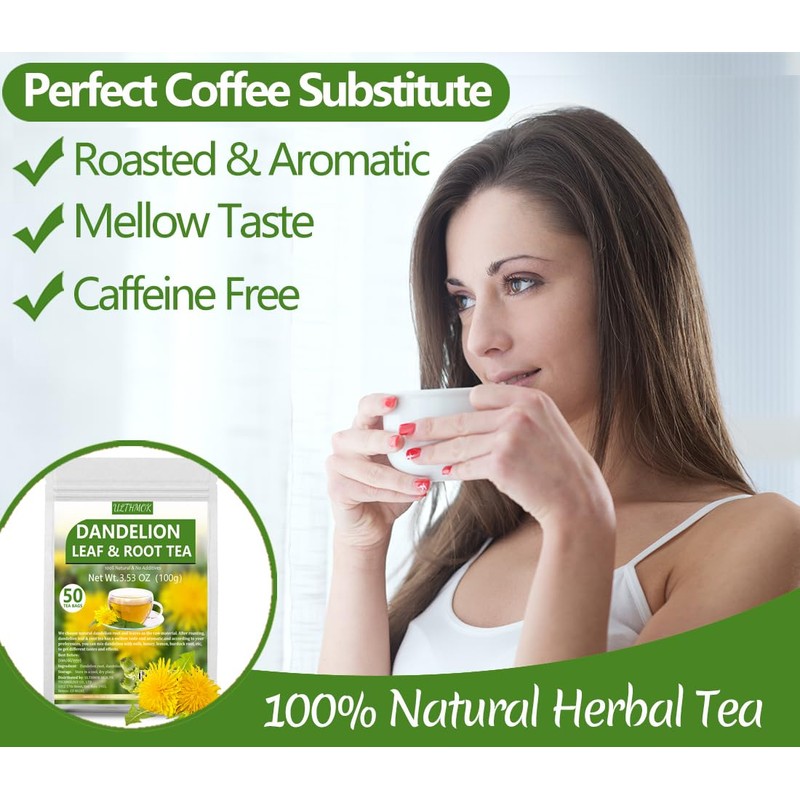 Premium Dandelion Leaf & Root Tea,50 Tea Bags /3.53Oz, for