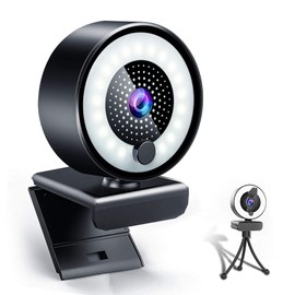 Webcam Streaming Gaming, 2K Web Cam 1080P HD USB 3.0 con micrófono y anillo de luz y trípode y cubierta cámara de vídeo PC Mac computadora de...      