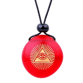 BestAmulets Amulet Frosted Sea Glass Stone Magic All Seeing Eye of God Good Luck Powers Royal Red Adjustable Necklace