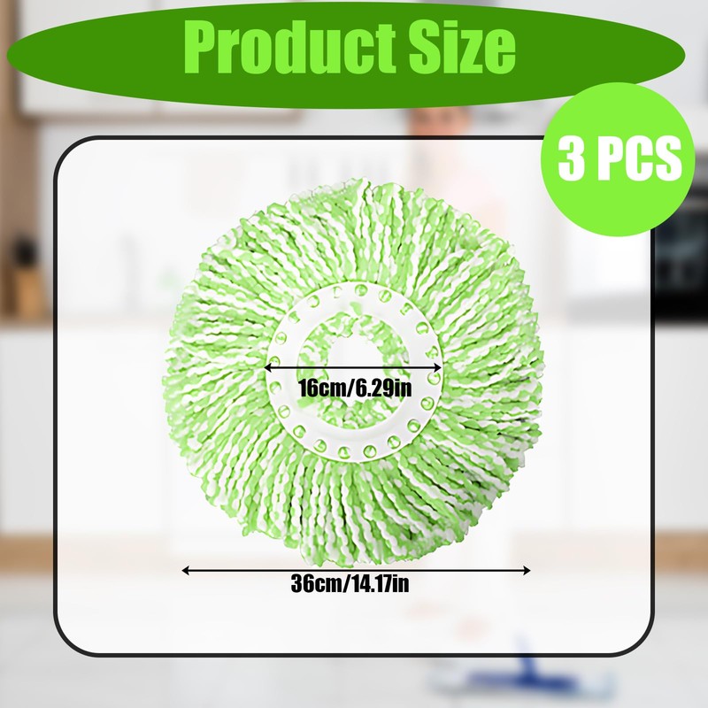 3pcs Mop Head Refills, Compatible with Spin Mop and Bucket