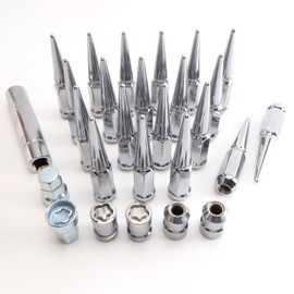 YYHHZZ Wheel Lock Lug Nuts Set, M12 x 1.5mm, Chrome, 4 Locks with 2 Keys, 20 Spike Lug Nuts, for Chevy Silverado, Honda Civic, Toyota Camry