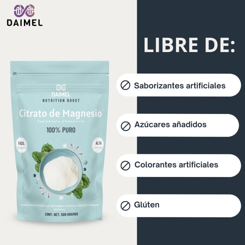 Citrato Magnesio Polvo Daimel 500g Grado Alimenticio Sabor Natural