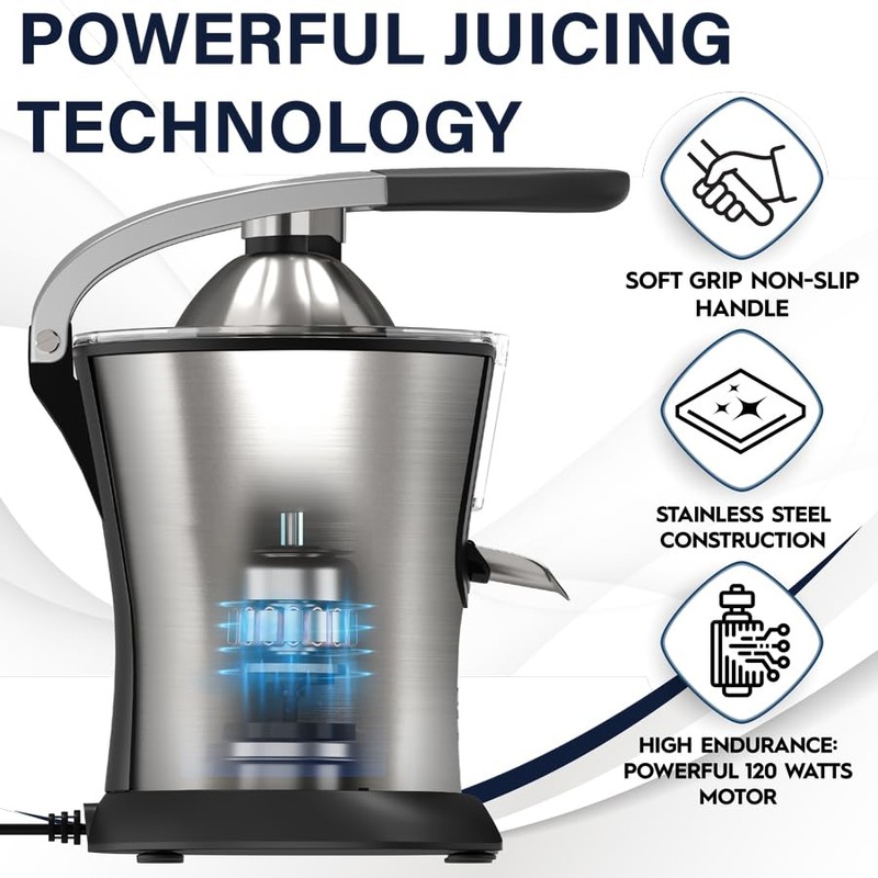 Eurolux Premium Electric Orange Juicer | Stainless Steel Citrus Squeezer