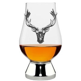 English Pewter Company Glencairn Whisky Glass 200ml With Pewter Stag Head and Base [WGP021]
