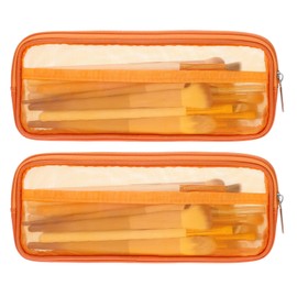 8.3 X 4 Inch 2 PCS Mesh Makeup Brush Bag Clear Travel Makeup Brush Holder Portable Mesh Travel Toiletry Bag with Zipper, Transparent Makeup-Brushes Storage Bags Cosmetics Brushes Organizer (Orange)