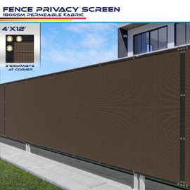 Windscreen4less Privacy Screen Fence 4' x 12' Heavy Duty 180GSM Windscreen Cover Mesh Fabirc 98% Blockage for Garden Yard Carport Street, Brown