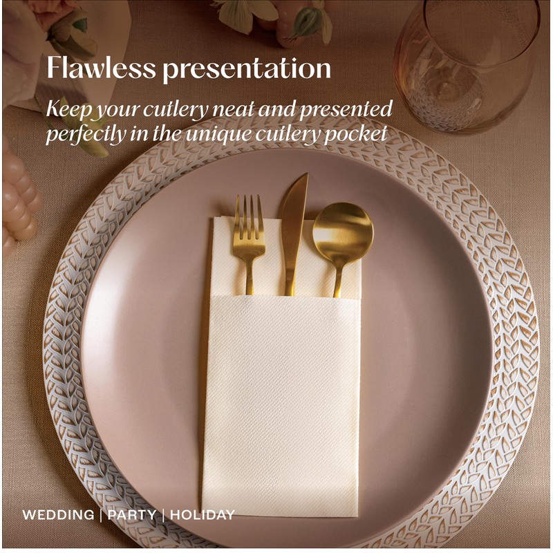 50-Pack Disposable Linen-Feel Dinner Napkins With Built-in Flatware Pocket, YELLOW