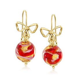 Ross-Simons Italian Multicolored Murano Glass Bow Drop Earrings in 18kt Gold Over Sterling