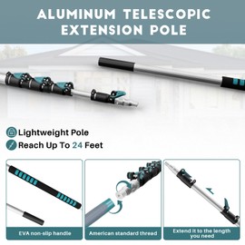 TelesPro 30 Foot High-Reach Duster Kit with 6-24FT Extendable Pole - High Ceiling Duster Cleaning Kit with Telescopic Pole,Cobweb Duster, Chenille Ceiling Fan Duster, Microfiber Feather Duster