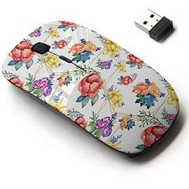 2.4G Wireless Mouse with Cute Pattern Design for All Laptops and Desktops with Nano Receiver - Watercolor Colorful Bouquet Flower Floral